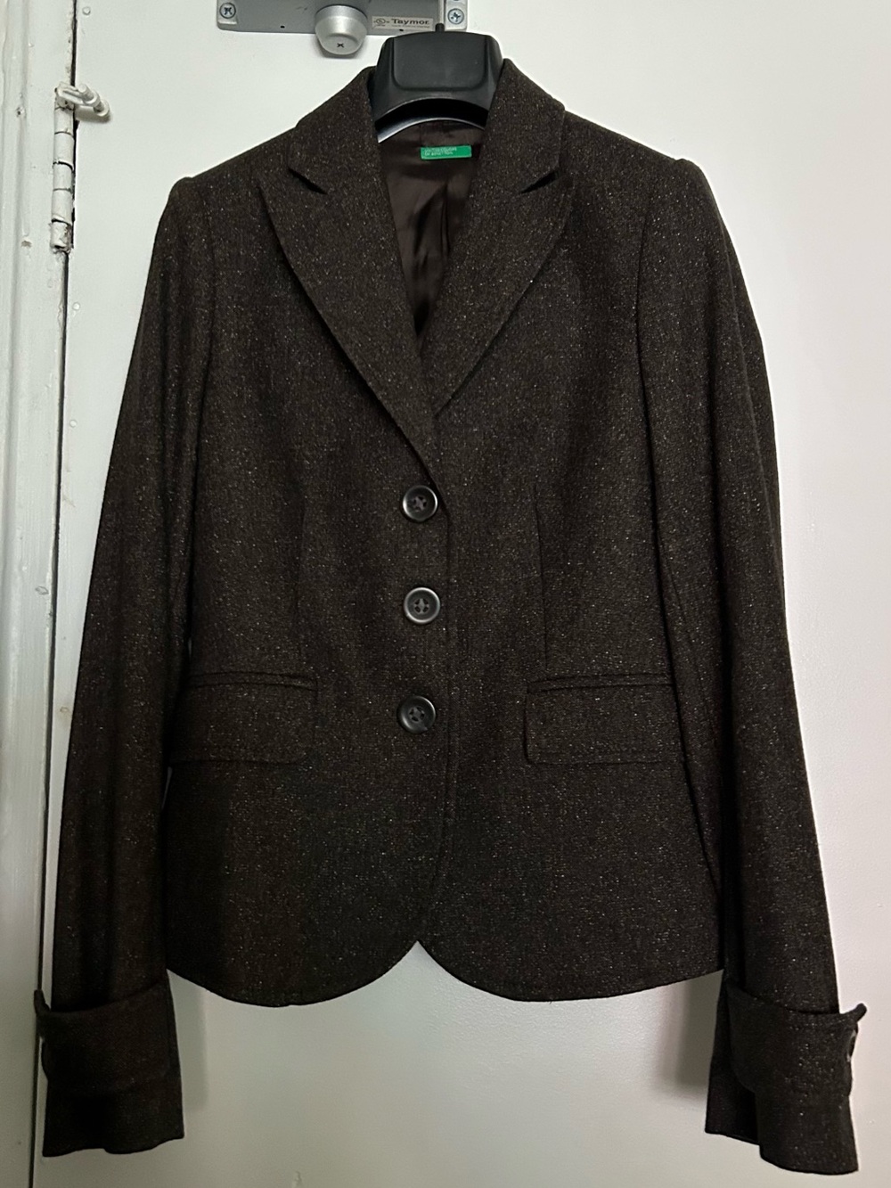 United Colors Of Benetton Dark Brown Tweed Three-Button Blazer and pencil skirt